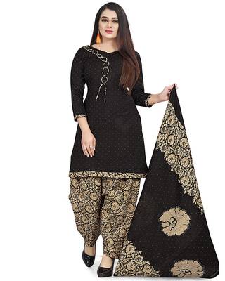 Black   Crepe Printed Unstitched Salwar Suit Dress Material (Free Size) 1