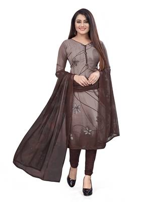 Brown  Crepe Printed Unstitched Salwar Suit Dress Material (Free Size) 1