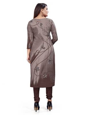 Brown  Crepe Printed Unstitched Salwar Suit Dress Material (Free Size) 4