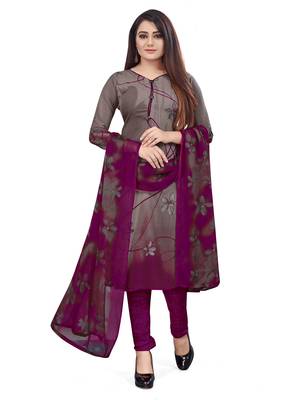 Purple  Crepe Printed Unstitched Salwar Suit Dress Material (Free Size) 1