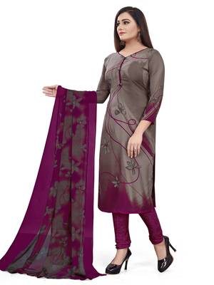 Purple  Crepe Printed Unstitched Salwar Suit Dress Material (Free Size) 2