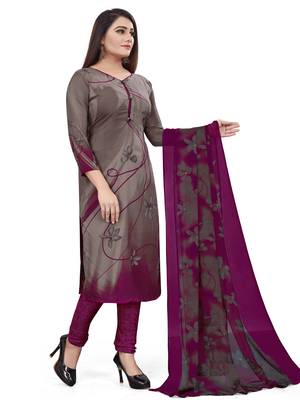 Purple  Crepe Printed Unstitched Salwar Suit Dress Material (Free Size) 3