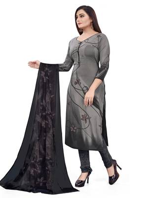 Black  Crepe Printed Unstitched Salwar Suit Dress Material (Free Size) 2