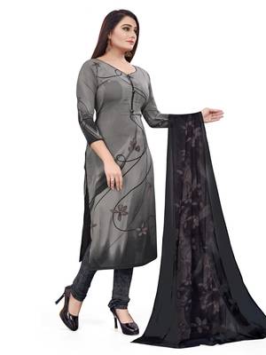Black  Crepe Printed Unstitched Salwar Suit Dress Material (Free Size) 3