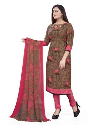 red  Crepe Printed Unstitched Salwar Suit Dress Material (Free Size) 2