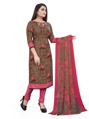red  Crepe Printed Unstitched Salwar Suit Dress Material (Free Size) 3