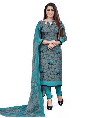Blue  Crepe Printed Unstitched Salwar Suit Dress Material (Free Size) 1