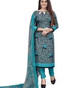 Blue  Crepe Printed Unstitched Salwar Suit Dress Material (Free Size)