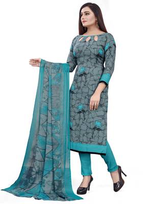 Blue  Crepe Printed Unstitched Salwar Suit Dress Material (Free Size) 2