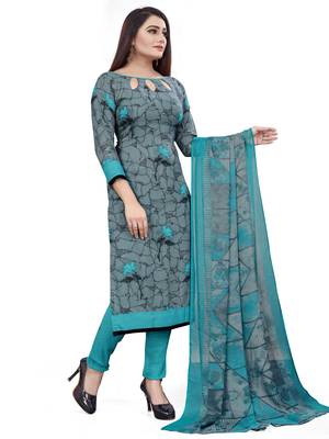 Blue  Crepe Printed Unstitched Salwar Suit Dress Material (Free Size) 3