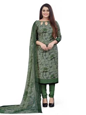 Green  Crepe Printed Unstitched Salwar Suit Dress Material (Free Size) 1