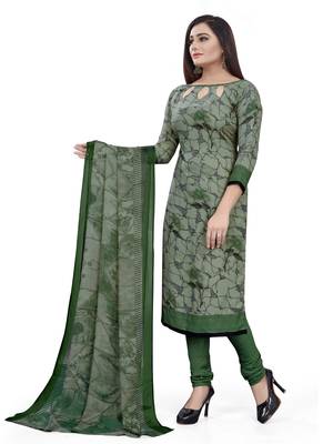 Green  Crepe Printed Unstitched Salwar Suit Dress Material (Free Size) 2