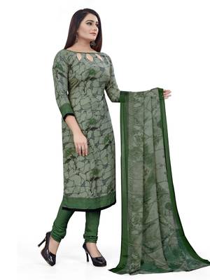 Green  Crepe Printed Unstitched Salwar Suit Dress Material (Free Size) 3