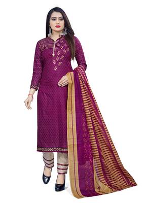 Purple  Crepe Printed Unstitched Salwar Suit Dress Material (Free Size) 1