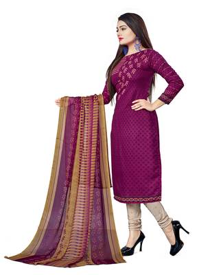 Purple  Crepe Printed Unstitched Salwar Suit Dress Material (Free Size) 2