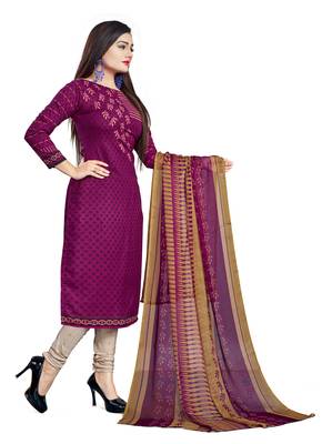 Purple  Crepe Printed Unstitched Salwar Suit Dress Material (Free Size) 3