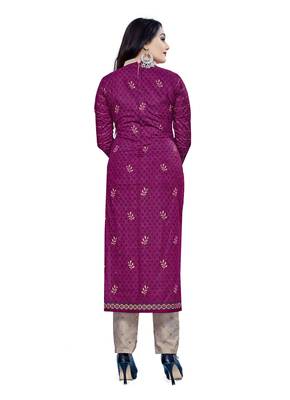 Purple  Crepe Printed Unstitched Salwar Suit Dress Material (Free Size) 4