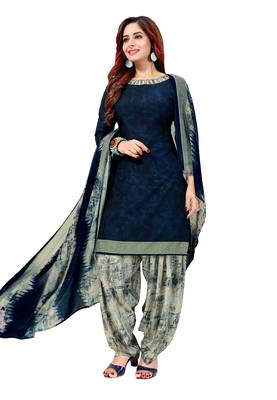 Aqua Blue  Crepe Printed Unstitched Salwar Suit Dress Material (Free Size) 1