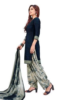 Aqua Blue  Crepe Printed Unstitched Salwar Suit Dress Material (Free Size) 2