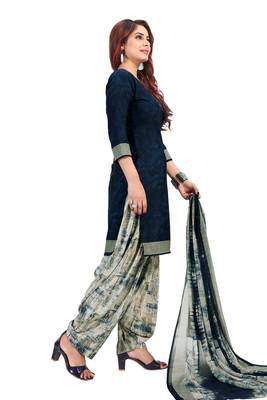 Aqua Blue  Crepe Printed Unstitched Salwar Suit Dress Material (Free Size) 3