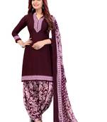 Dark Purple  Crepe Printed Unstitched Salwar Suit Dress Material (Free Size)
