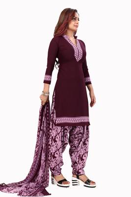 Dark Purple  Crepe Printed Unstitched Salwar Suit Dress Material (Free Size) 2