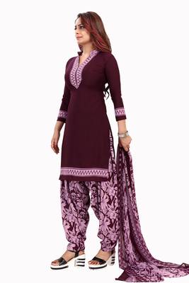 Dark Purple  Crepe Printed Unstitched Salwar Suit Dress Material (Free Size) 3