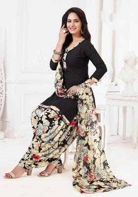 Black  Crepe Printed Unstitched Salwar Suit Dress Material (Free Size) 1