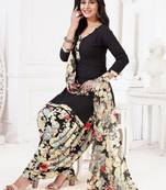 Black  Crepe Printed Unstitched Salwar Suit Dress Material (Free Size)