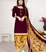 Dark Maroon  Crepe Printed Unstitched Salwar Suit Dress Material (Free Size)