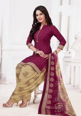 Light Maroon  Crepe Printed Unstitched Salwar Suit Dress Material (Free Size) 1