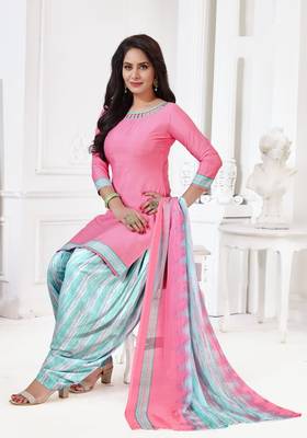 Light Pink  Crepe Printed Unstitched Salwar Suit Dress Material (Free Size) 1