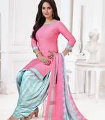 Light Pink  Crepe Printed Unstitched Salwar Suit Dress Material (Free Size)