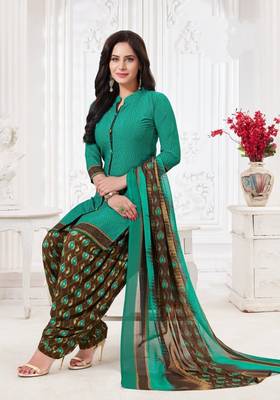 Green  Crepe Printed Unstitched Salwar Suit Dress Material (Free Size) 1