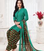 Green  Crepe Printed Unstitched Salwar Suit Dress Material (Free Size)