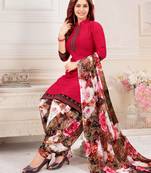 Red  Crepe Printed Unstitched Salwar Suit Dress Material (Free Size)
