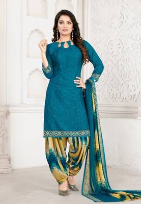 Blue  Crepe Printed Unstitched Salwar Suit Dress Material (Free Size) 1