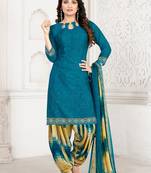 Blue  Crepe Printed Unstitched Salwar Suit Dress Material (Free Size)