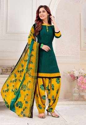 Green  Crepe Printed Unstitched Salwar Suit Dress Material (Free Size) 1