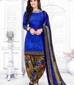 Aqua Blue  Crepe Printed Unstitched Salwar Suit Dress Material (Free Size)