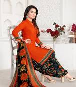 Orange  Crepe Printed Unstitched Salwar Suit Dress Material (Free Size)