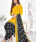 Yellow  Crepe Printed Unstitched Salwar Suit Dress Material (Free Size)