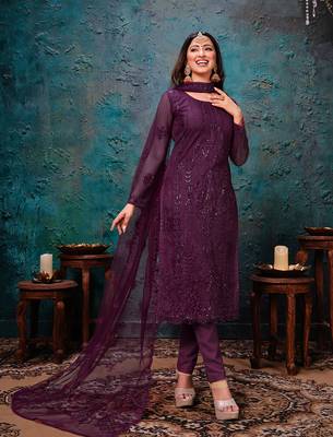 Purple embroidered net salwar 1