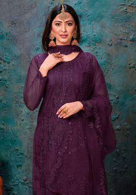 Purple embroidered net salwar 2