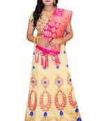 Cream embroidered cotton poly semi stitched lehenga
