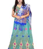 Green embroidered cotton poly semi stitched lehenga