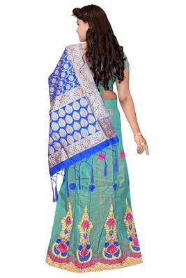 Green embroidered cotton poly semi stitched lehenga 2