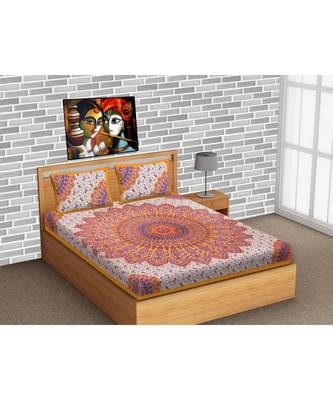 Orange Color Pure Cotton Queen Size Bedsheet with pillow cover Orange - Rangoli 1