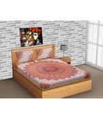 Orange Color Pure Cotton Queen Size Bedsheet with pillow cover Orange - Rangoli