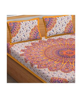 Orange Color Pure Cotton Queen Size Bedsheet with pillow cover Orange - Rangoli 3